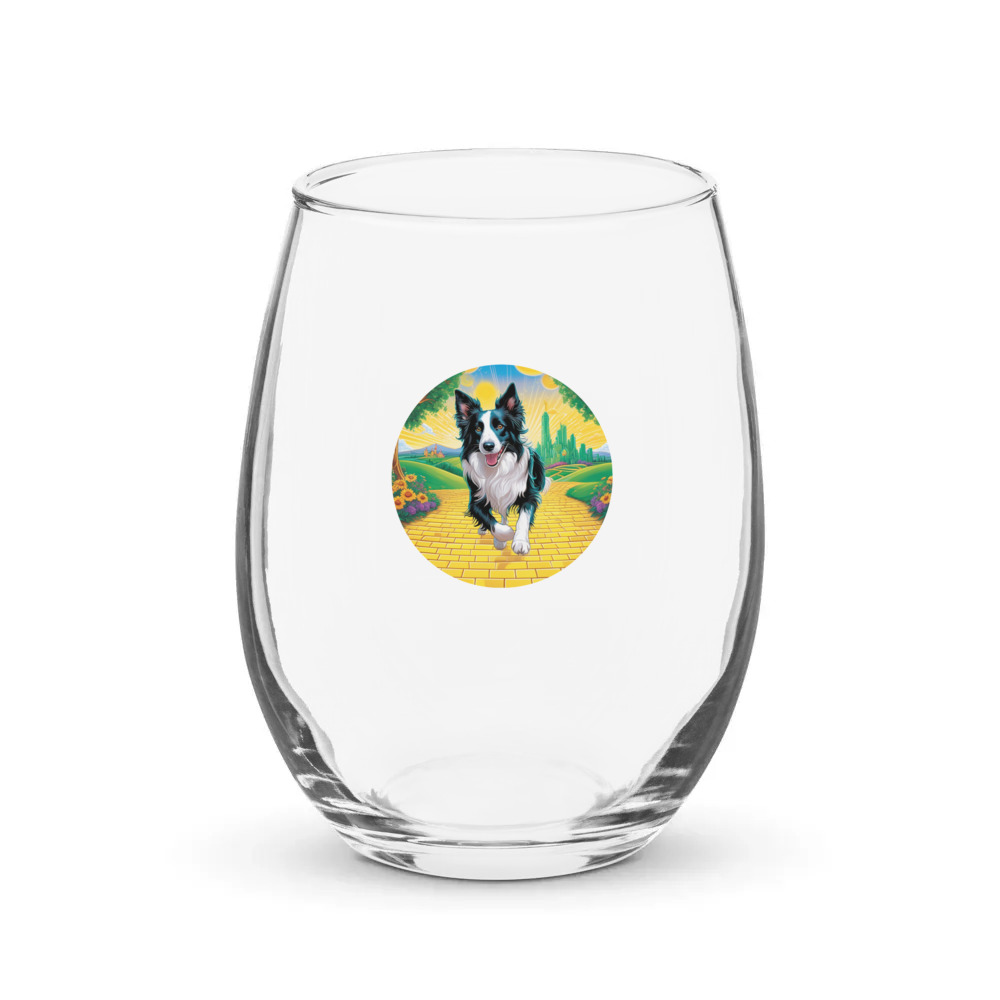 PugMug Custom Border Collie Stemless Wine Glass
