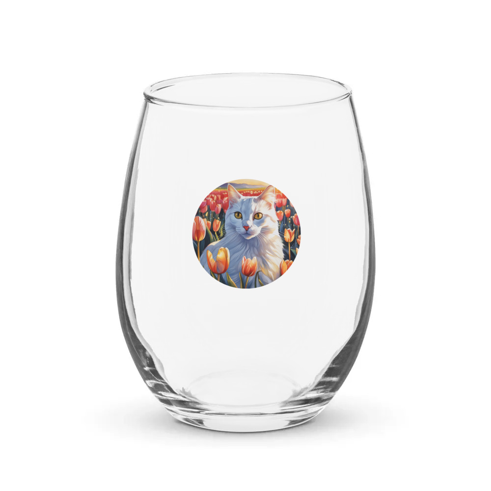 PugMug Custom White Companion Cat Stemless Wine Glass