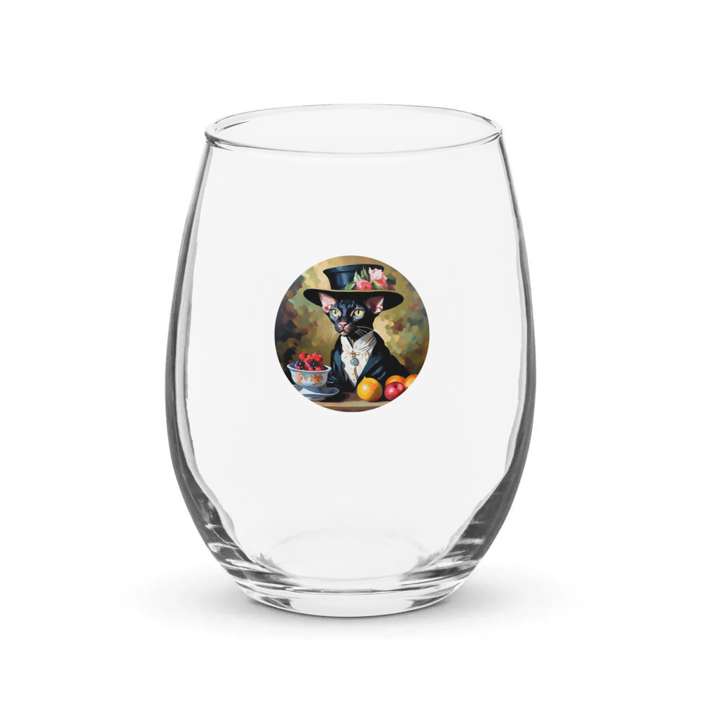 PugMug Custom Black Sphynx Cat Stemless Wine Glass