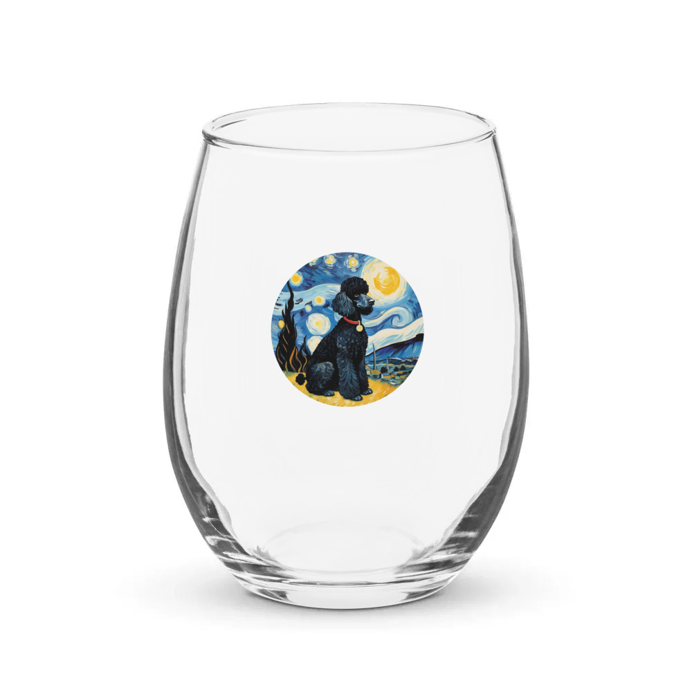 PugMug Custom Black Poodle Stemless Wine Glass