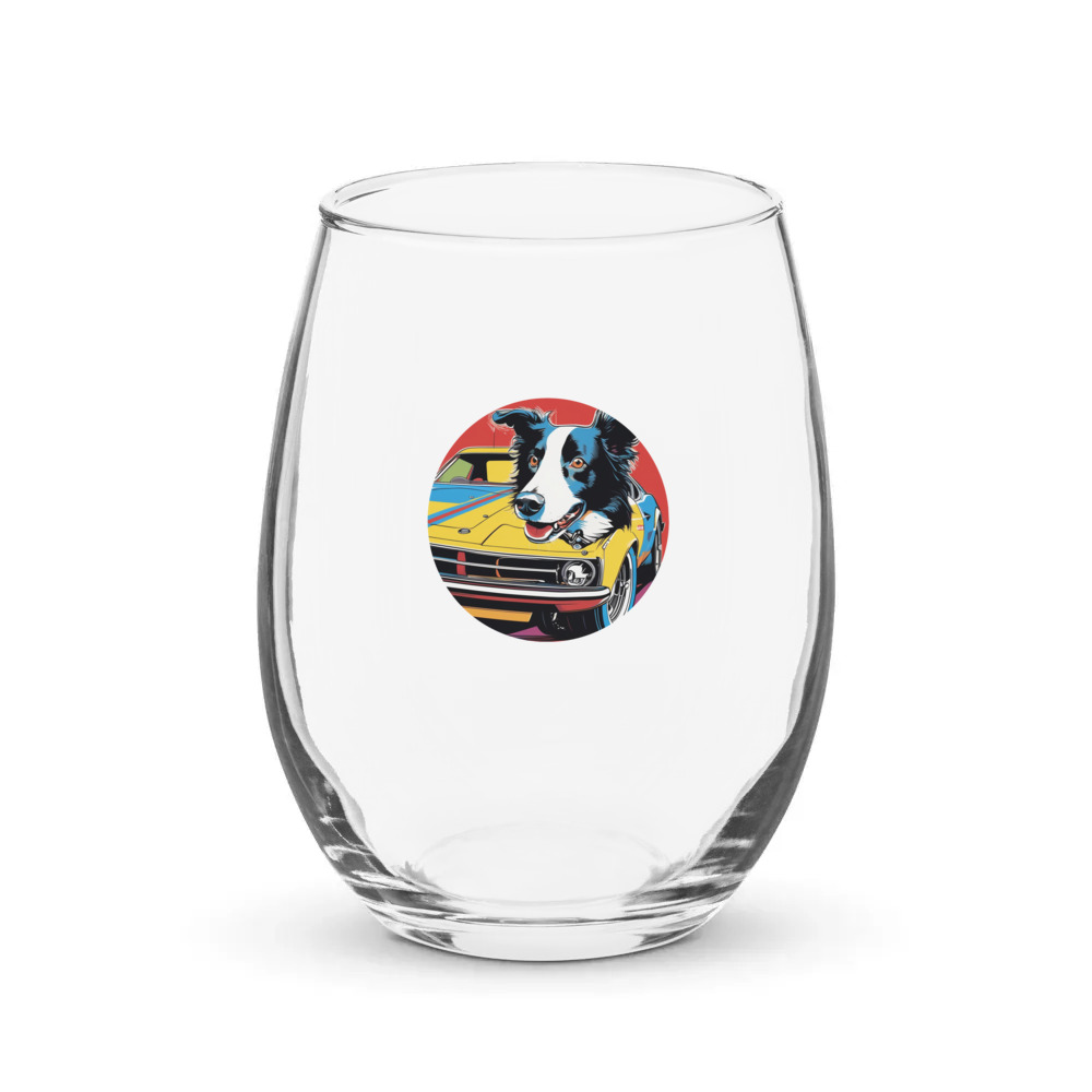PugMug Custom Border Collie Stemless Wine Glass