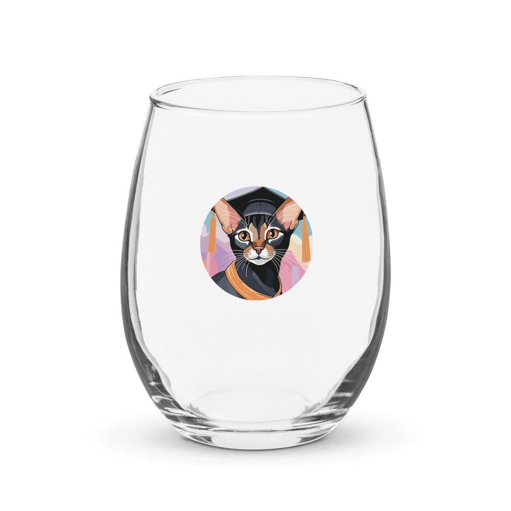 PugMug Custom Black Abyssinian Cat Stemless Wine Glass