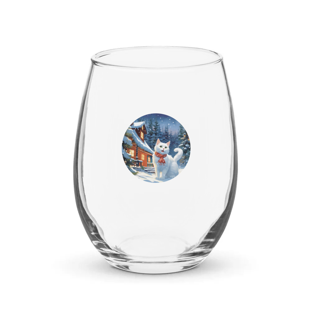 PugMug Custom White Companion Cat Stemless Wine Glass