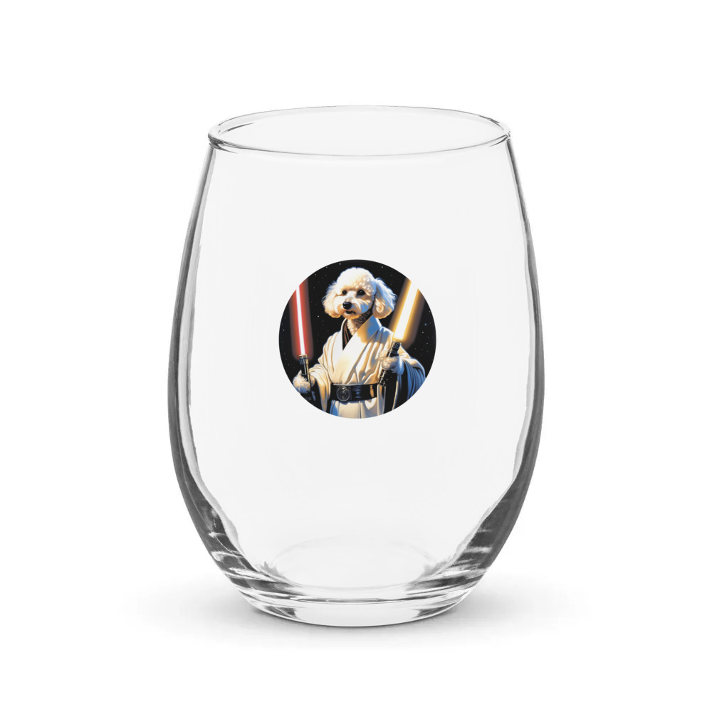 PugMug Custom White Poodle Stemless Wine Glass