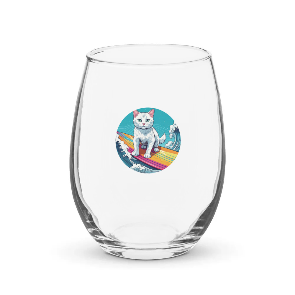 PugMug Custom White Companion Cat Stemless Wine Glass