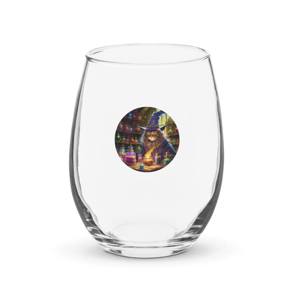 PugMug Custom Tabby Maine Coon Cat Stemless Wine Glass