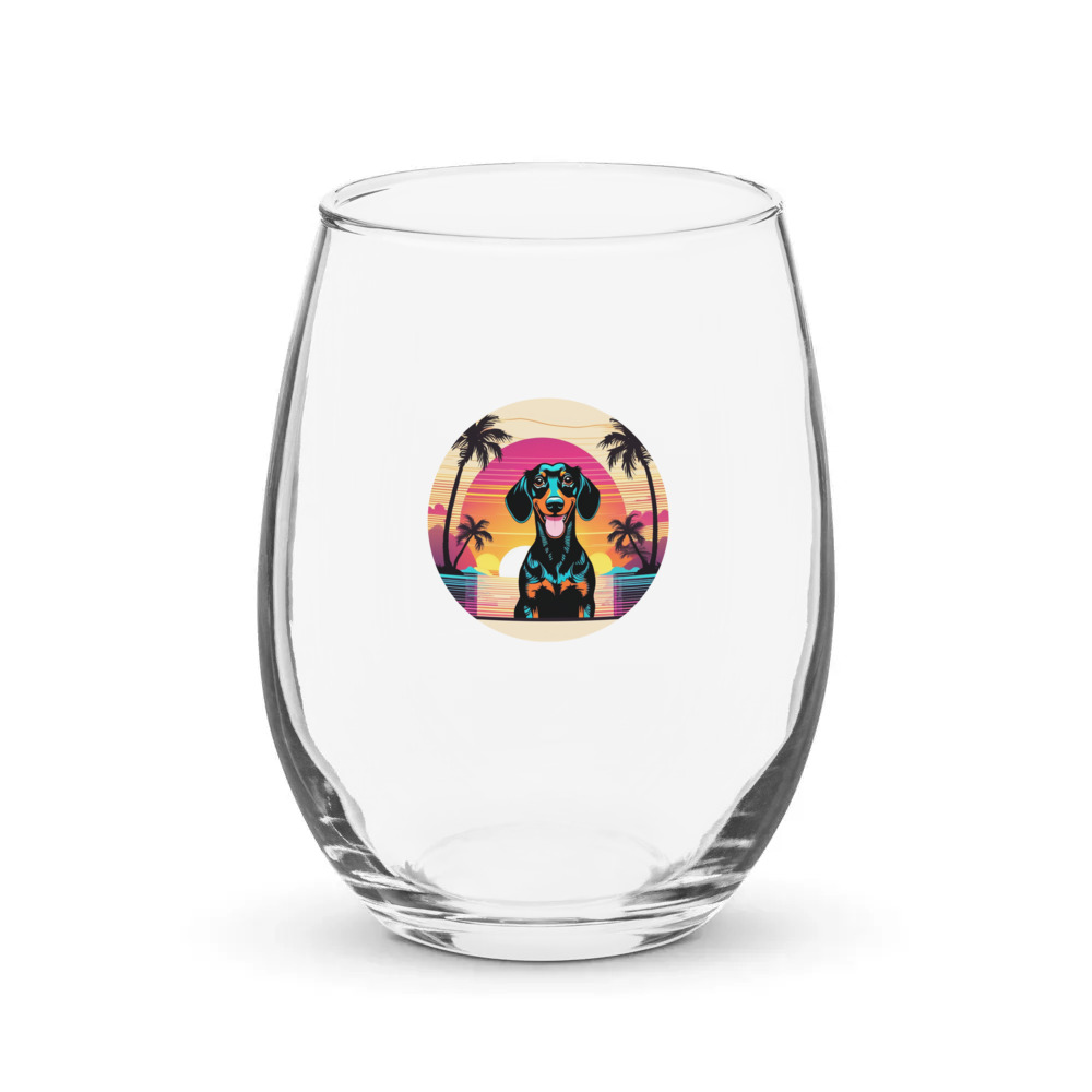 PugMug Custom Black Dachshund Stemless Wine Glass