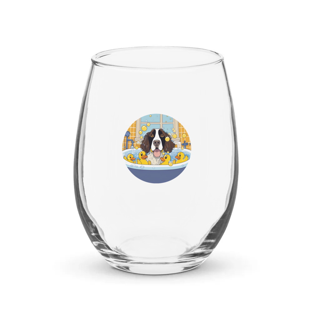 PugMug Custom English Springer Spaniel Stemless Wine Glass