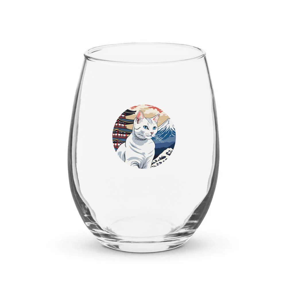 PugMug Custom White Companion Cat Stemless Wine Glass