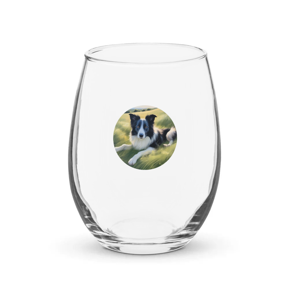 PugMug Custom Border Collie Stemless Wine Glass