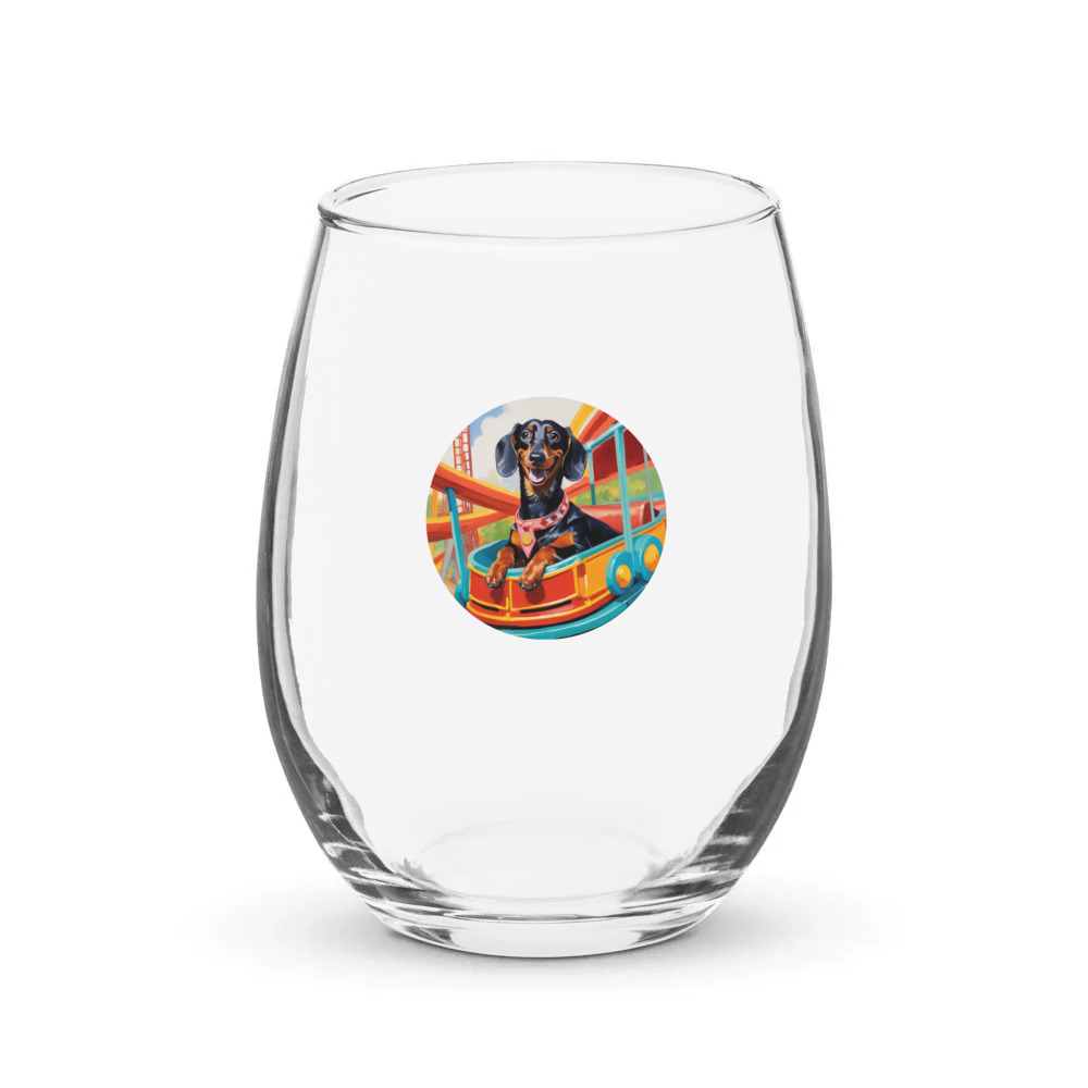 PugMug Custom Black Dachshund Stemless Wine Glass