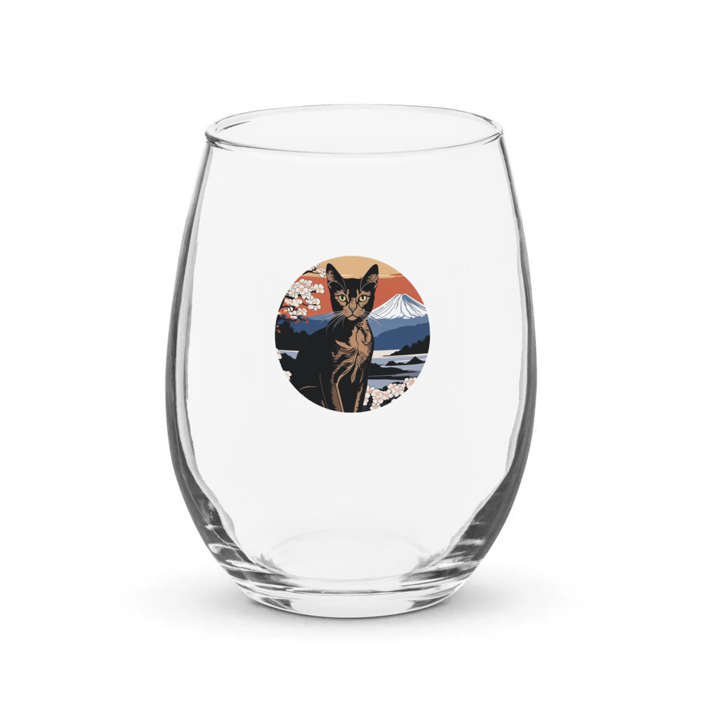 PugMug Custom Black Abyssinian Cat Stemless Wine Glass