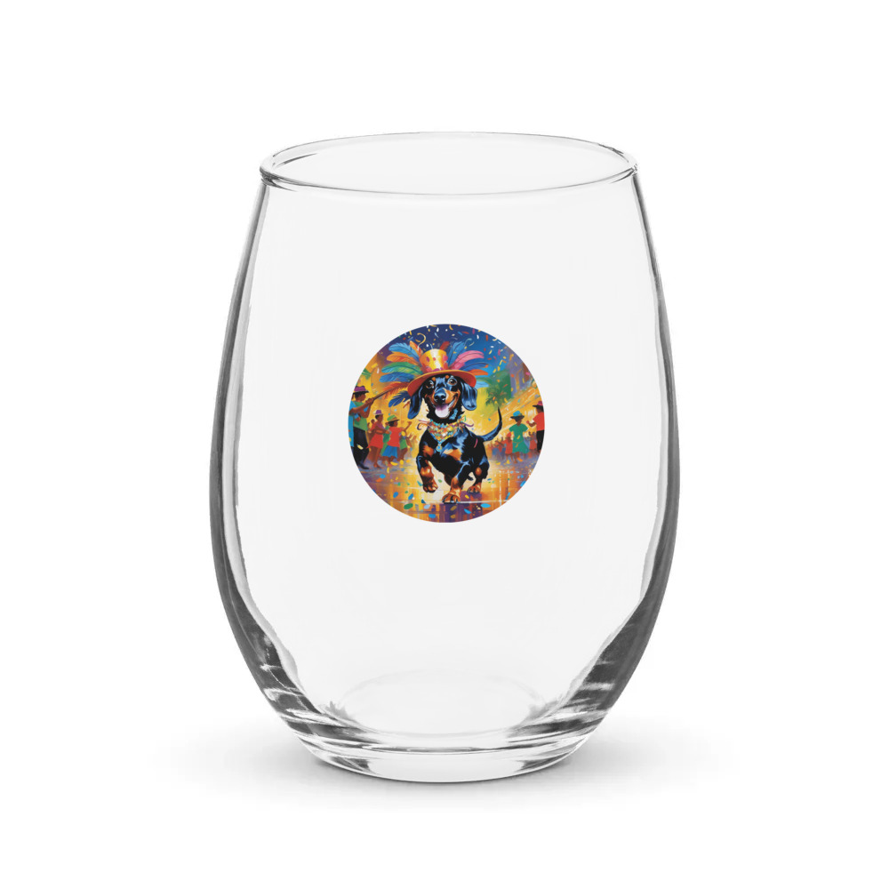 PugMug Custom Black Dachshund Stemless Wine Glass