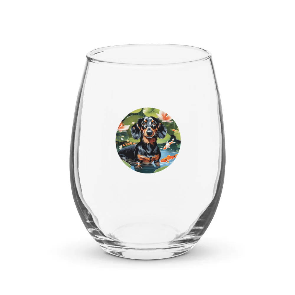 PugMug Custom Black Dachshund Stemless Wine Glass