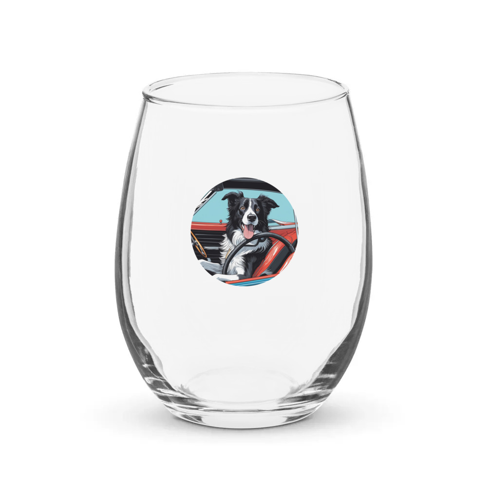 PugMug Custom Border Collie Stemless Wine Glass