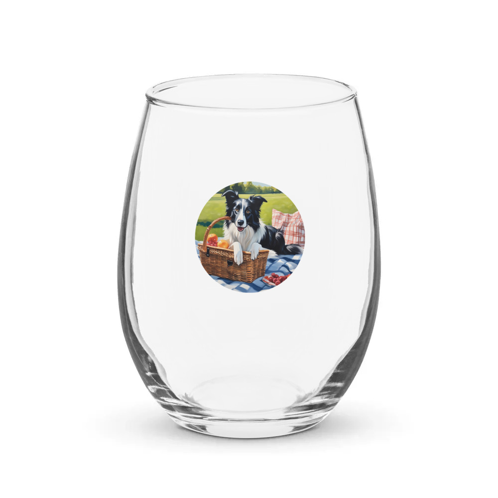 PugMug Custom Border Collie Stemless Wine Glass
