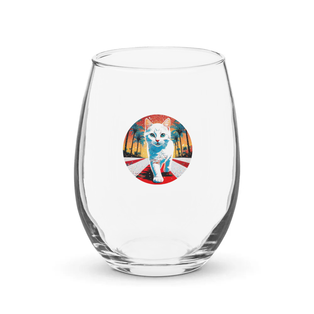 PugMug Custom White Companion Cat Stemless Wine Glass