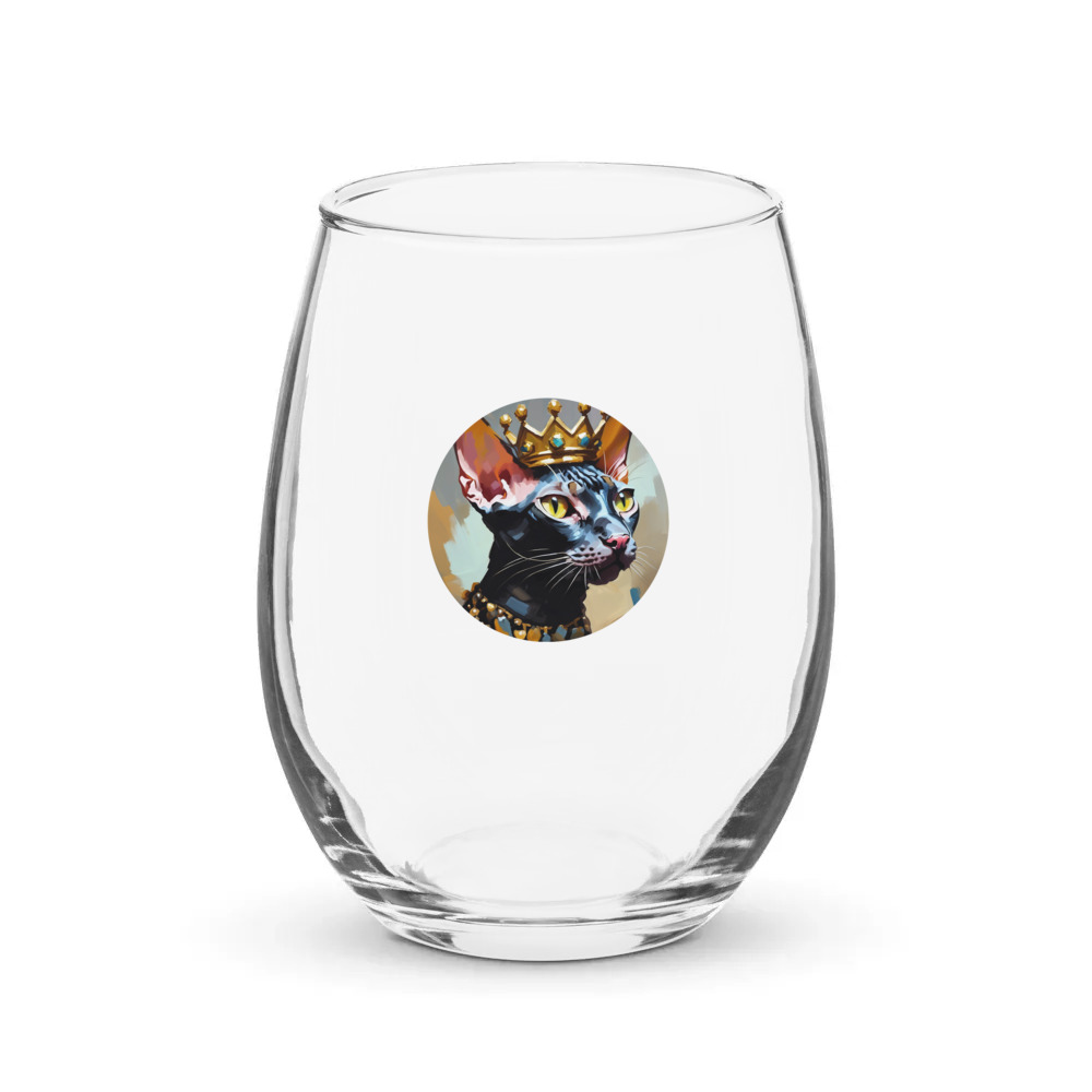 PugMug Custom Black Sphynx Cat Stemless Wine Glass