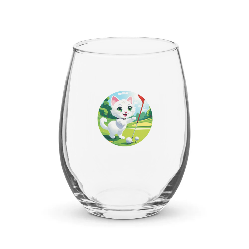 PugMug Custom White Companion Cat Stemless Wine Glass