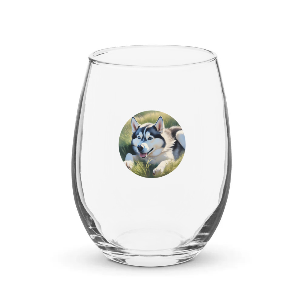 PugMug Custom Siberian Husky Stemless Wine Glass