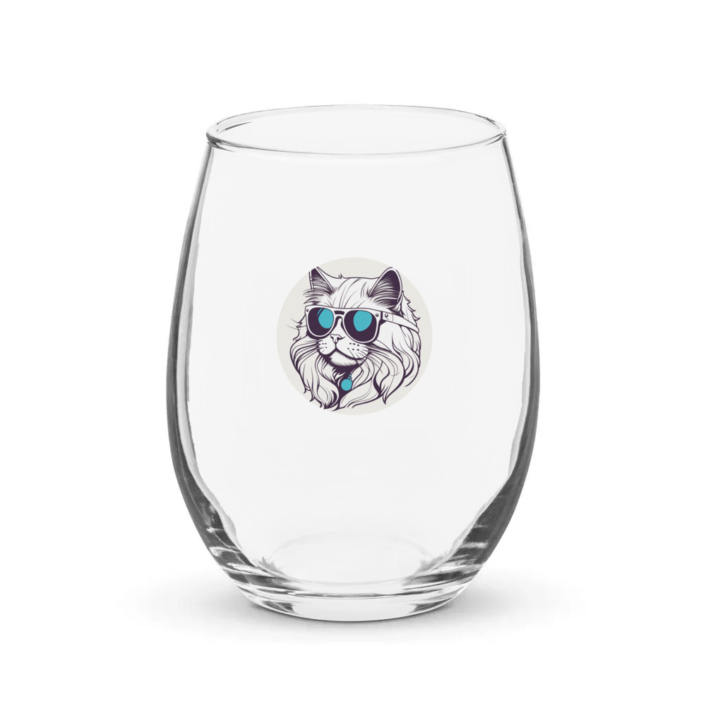 PugMug Custom White Persian Cat Stemless Wine Glass