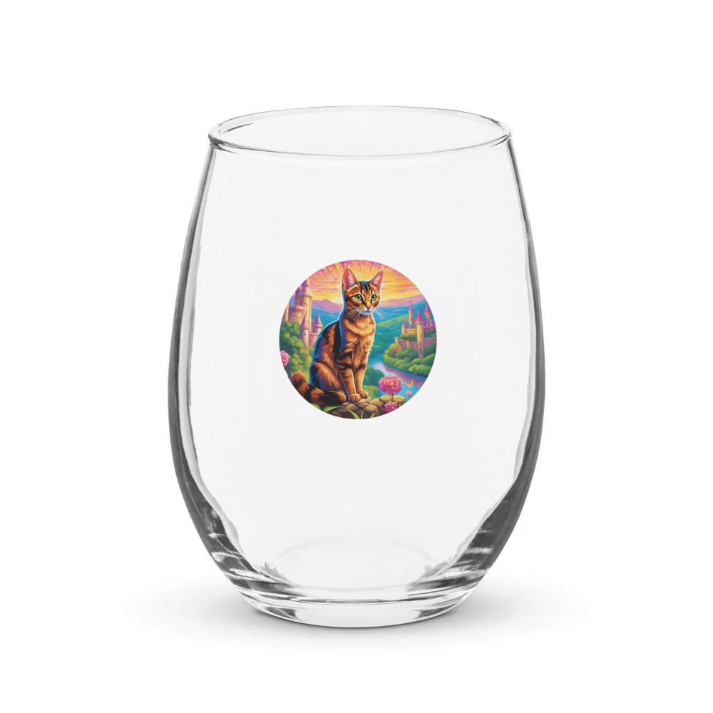 PugMug Custom Tabby Abyssinian Cat Stemless Wine Glass