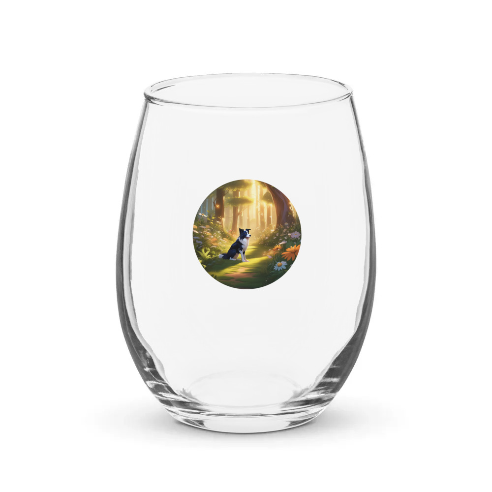 PugMug Custom Border Collie Stemless Wine Glass