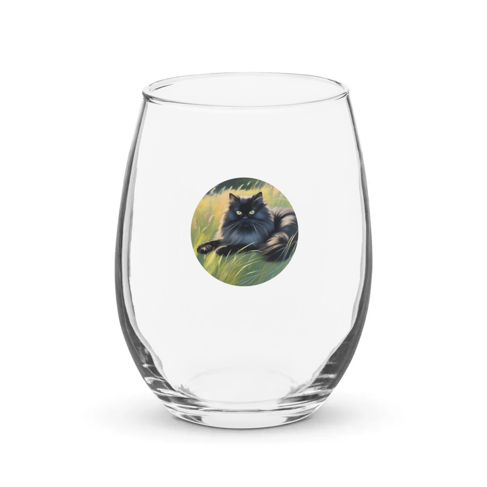 PugMug Custom Black Persian Cat Stemless Wine Glass