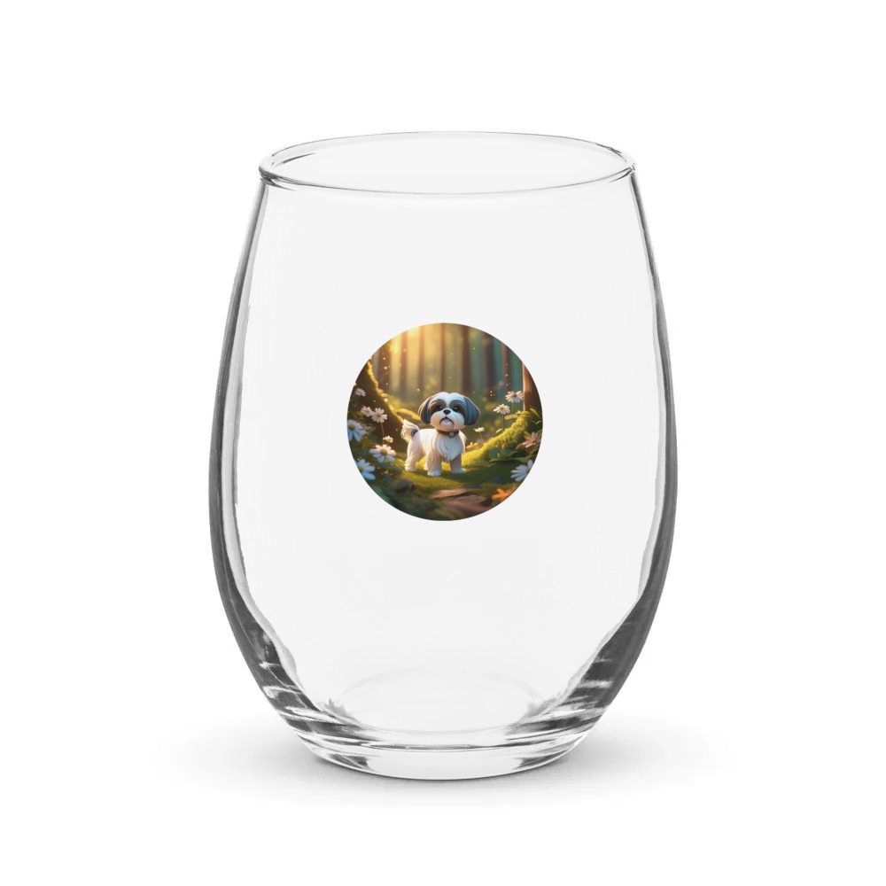 PugMug Custom Shih Tzu Stemless Wine Glass