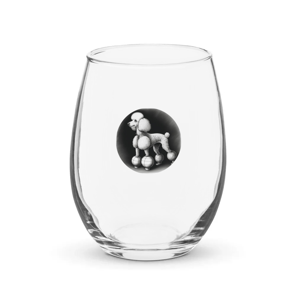 PugMug Custom White Poodle Stemless Wine Glass