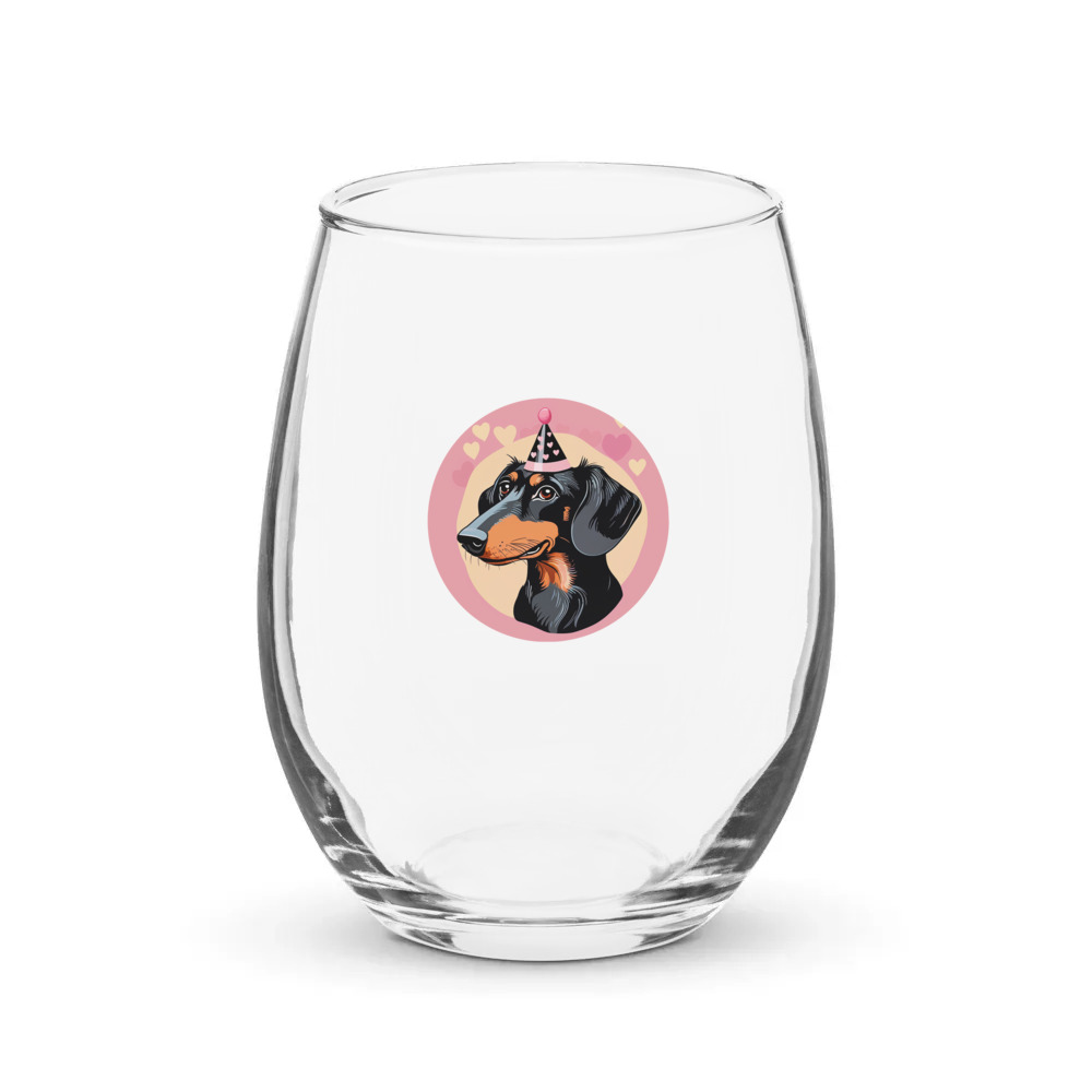 PugMug Custom Black Dachshund Stemless Wine Glass