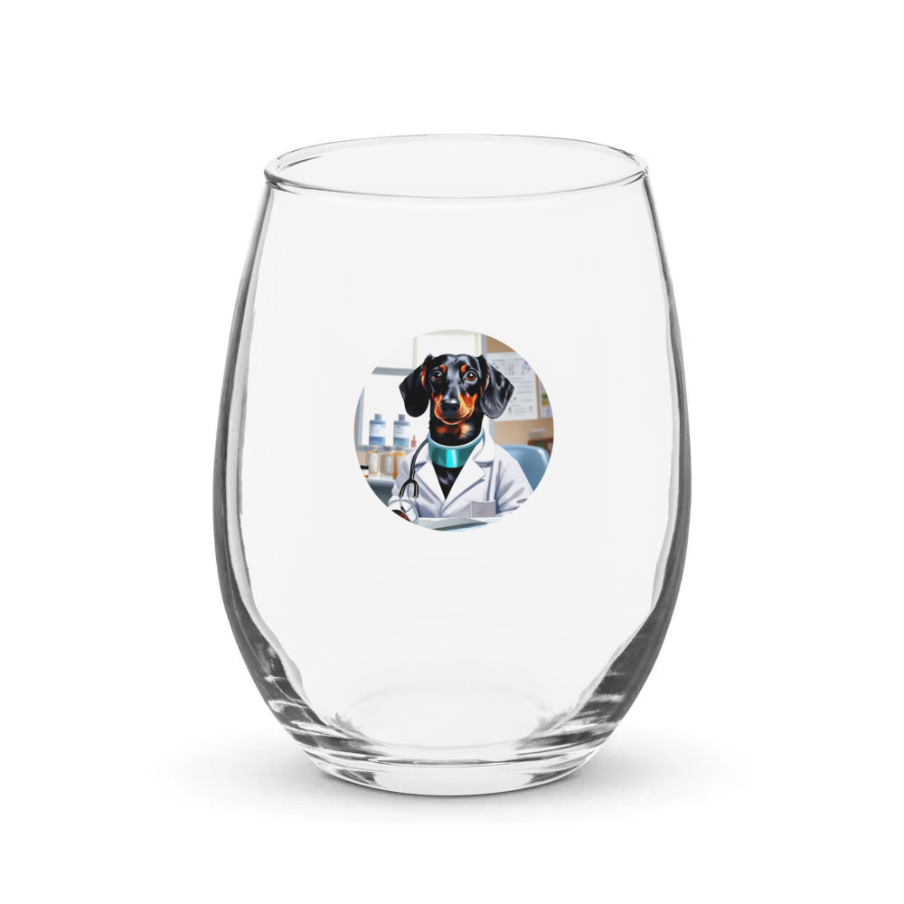 PugMug Custom Black Dachshund Stemless Wine Glass