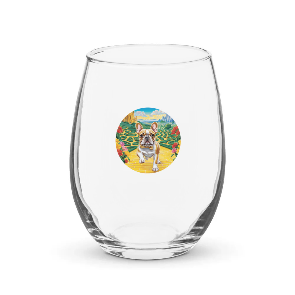 PugMug Custom Tan French Bulldog Stemless Wine Glass