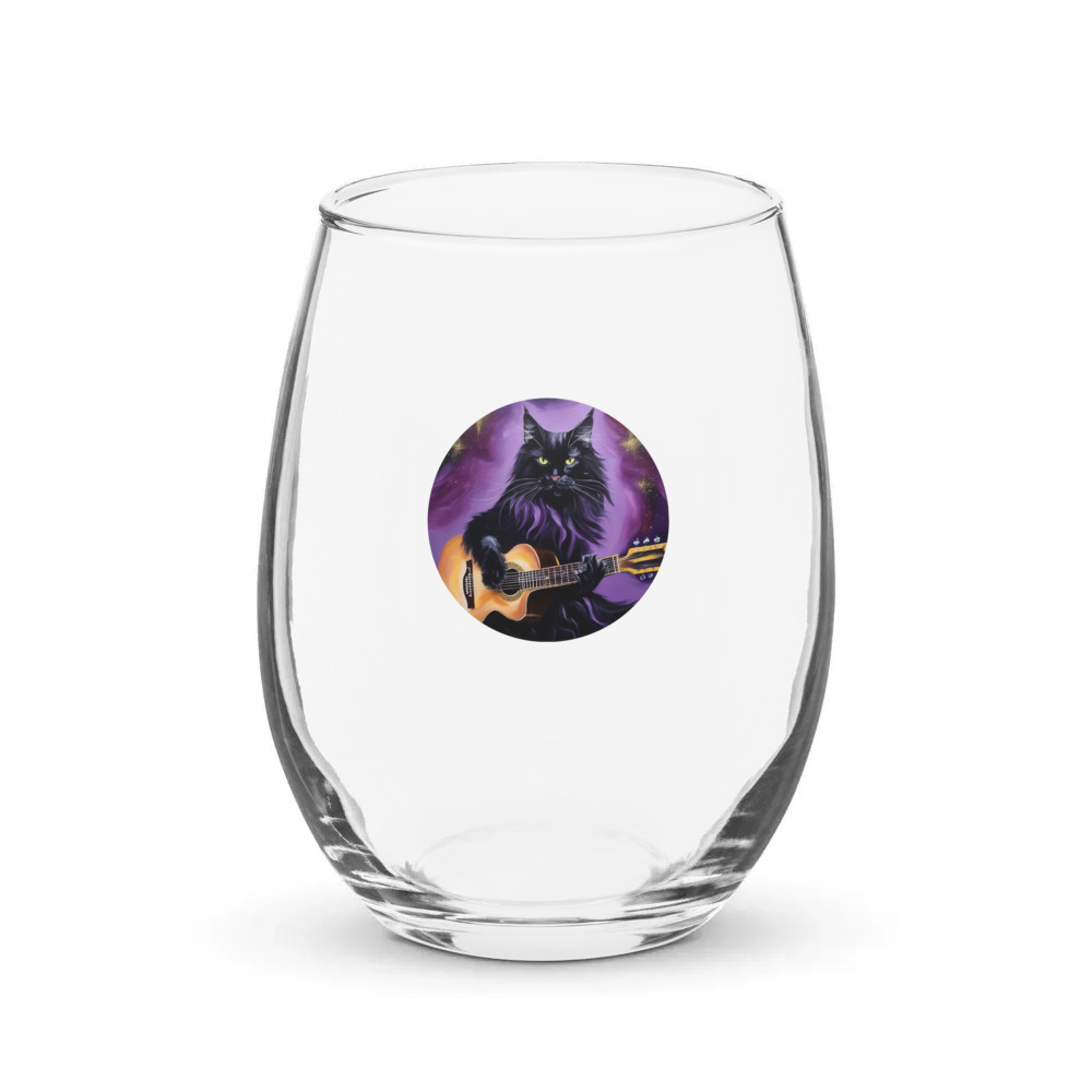PugMug Custom Black Maine Coon Cat Stemless Wine Glass