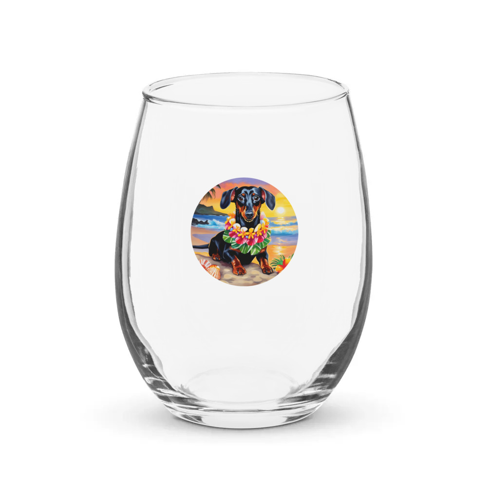 PugMug Custom Black Dachshund Stemless Wine Glass