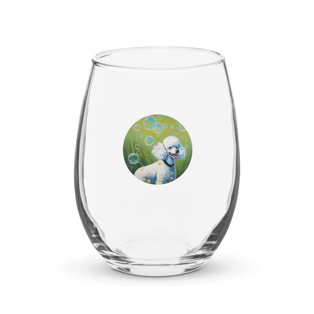 PugMug Custom White Poodle Stemless Wine Glass