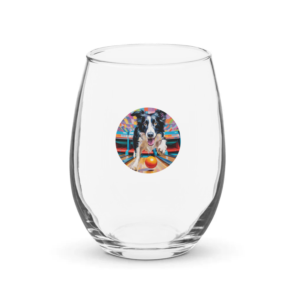 PugMug Custom Border Collie Stemless Wine Glass