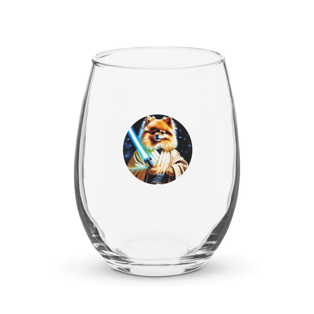 PugMug Custom Tan Pomeranian Stemless Wine Glass