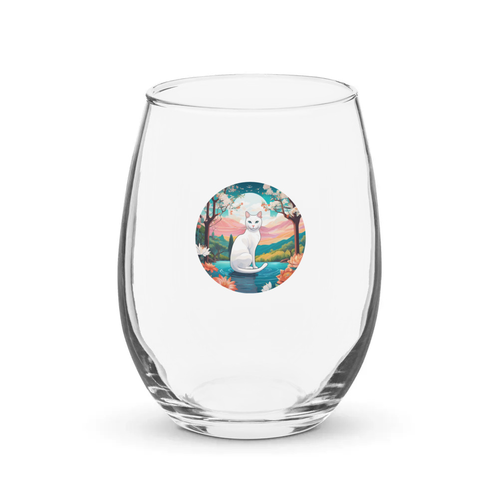 PugMug Custom White Companion Cat Stemless Wine Glass