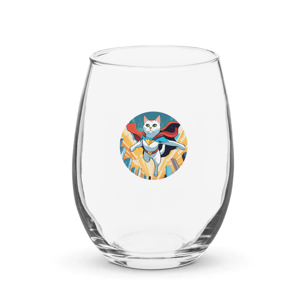 PugMug Custom White Companion Cat Stemless Wine Glass