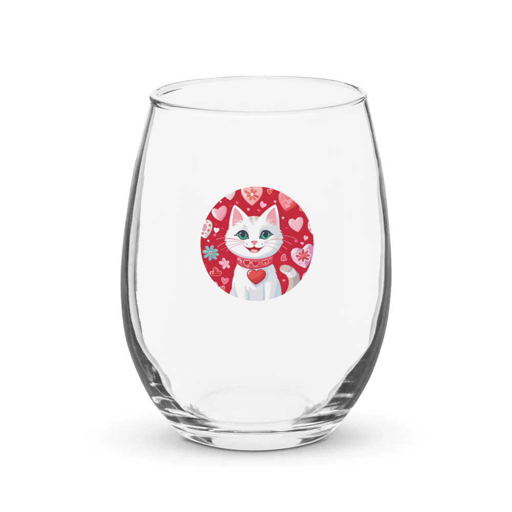 PugMug Custom White Companion Cat Stemless Wine Glass