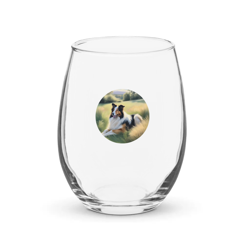 PugMug Custom Collie Stemless Wine Glass