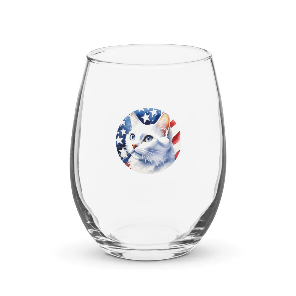 PugMug Custom White Companion Cat Stemless Wine Glass