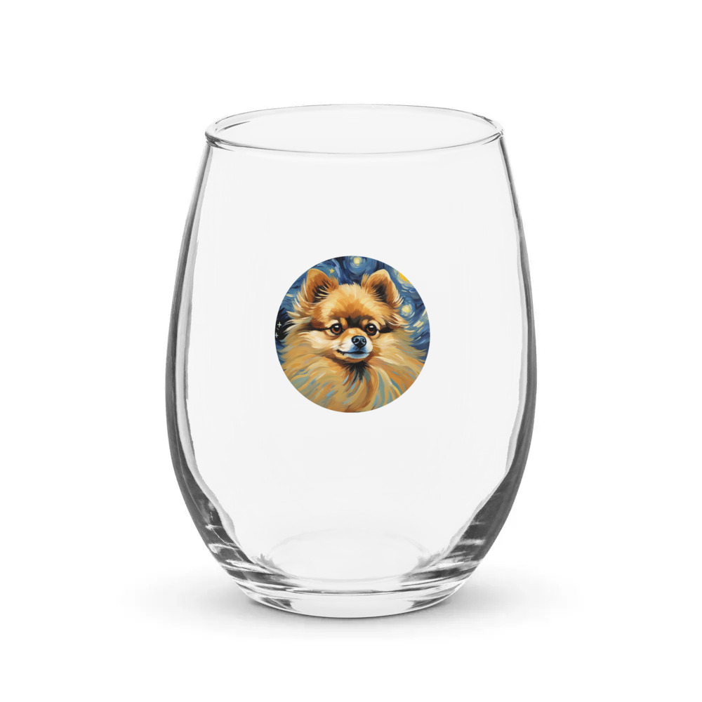 PugMug Custom Tan Pomeranian Stemless Wine Glass