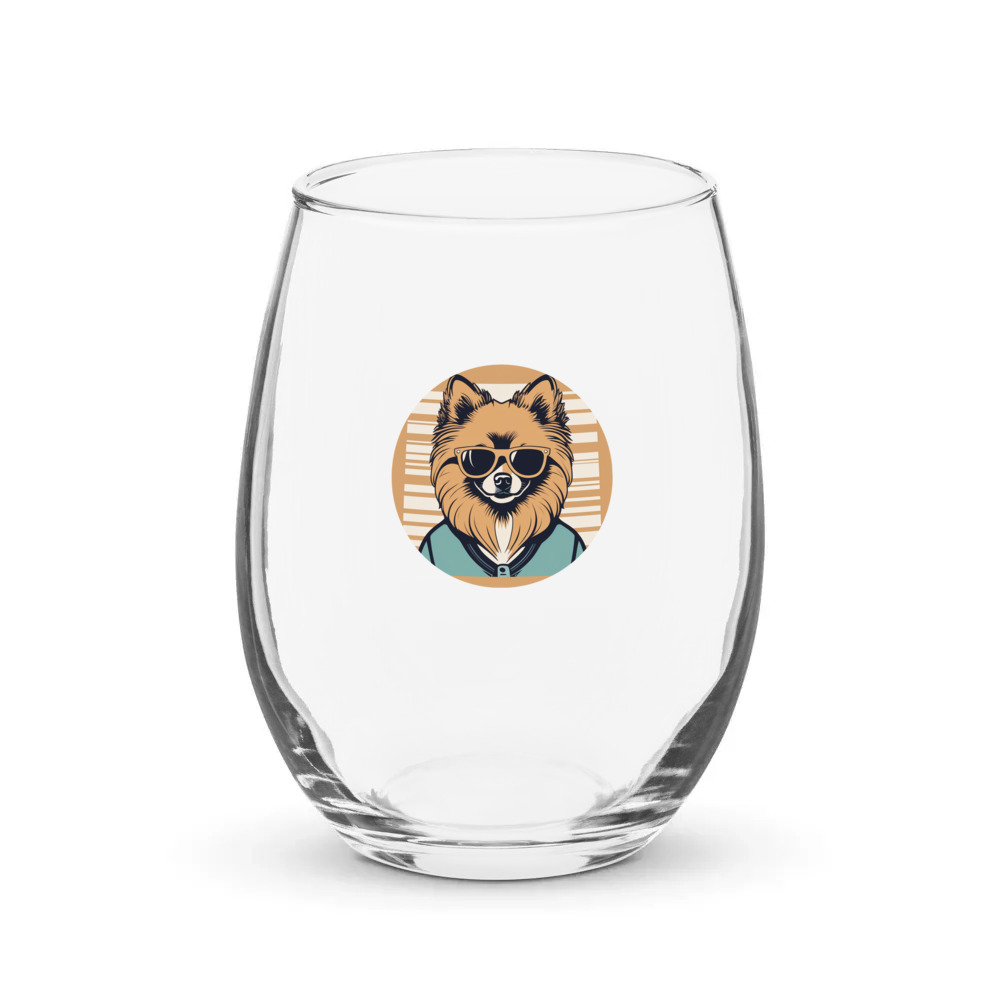 PugMug Custom Tan Pomeranian Stemless Wine Glass