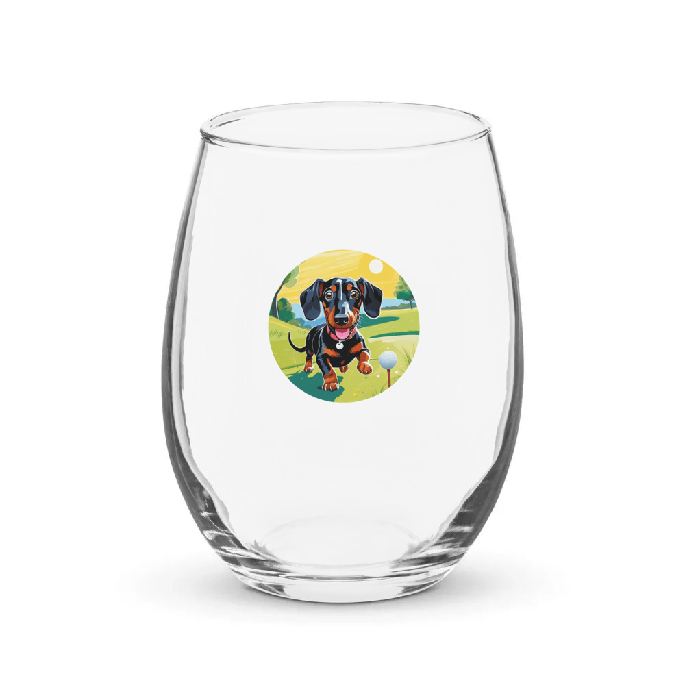 PugMug Custom Black Dachshund Stemless Wine Glass