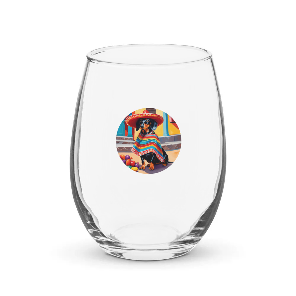 PugMug Custom Black Dachshund Stemless Wine Glass