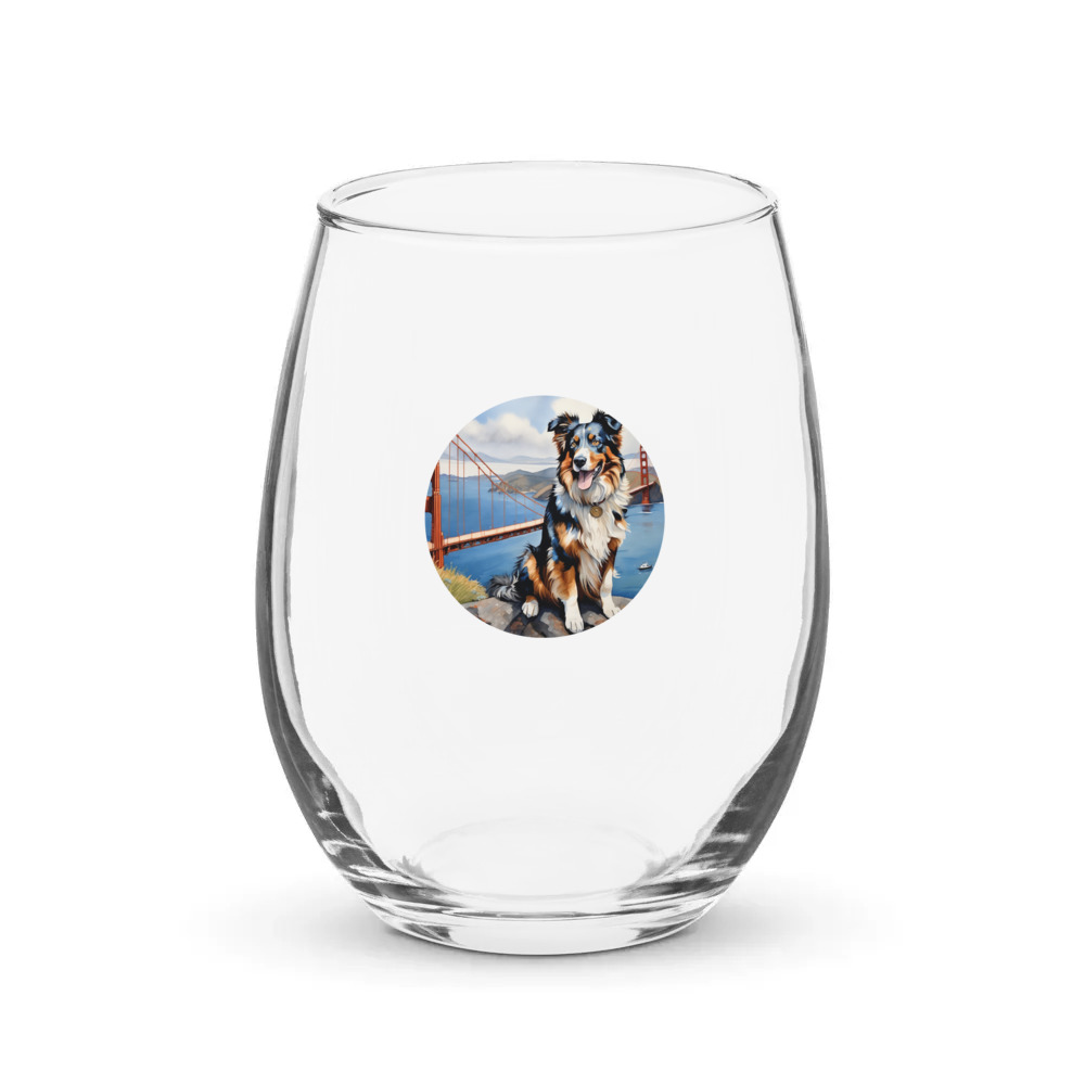PugMug Custom Australian Shepherd Dog Stemless Wine Glass