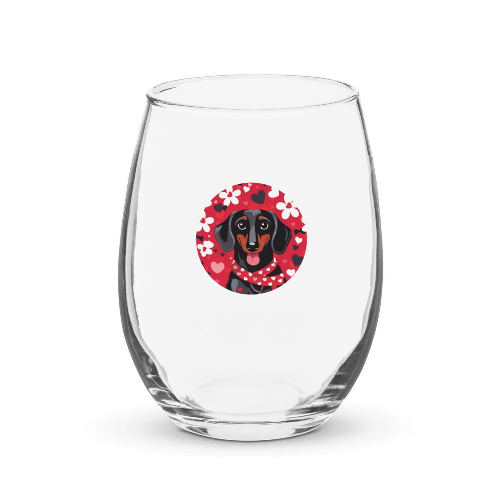 PugMug Custom Black Dachshund Stemless Wine Glass