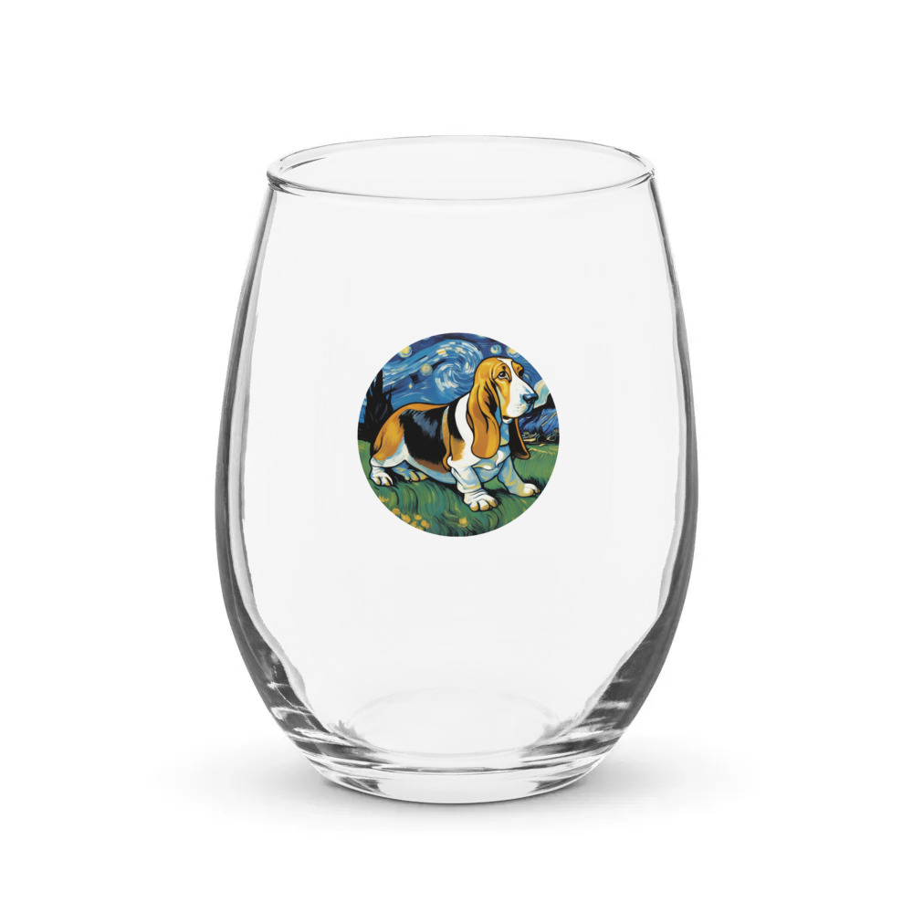 PugMug Custom Basset Hound Stemless Wine Glass